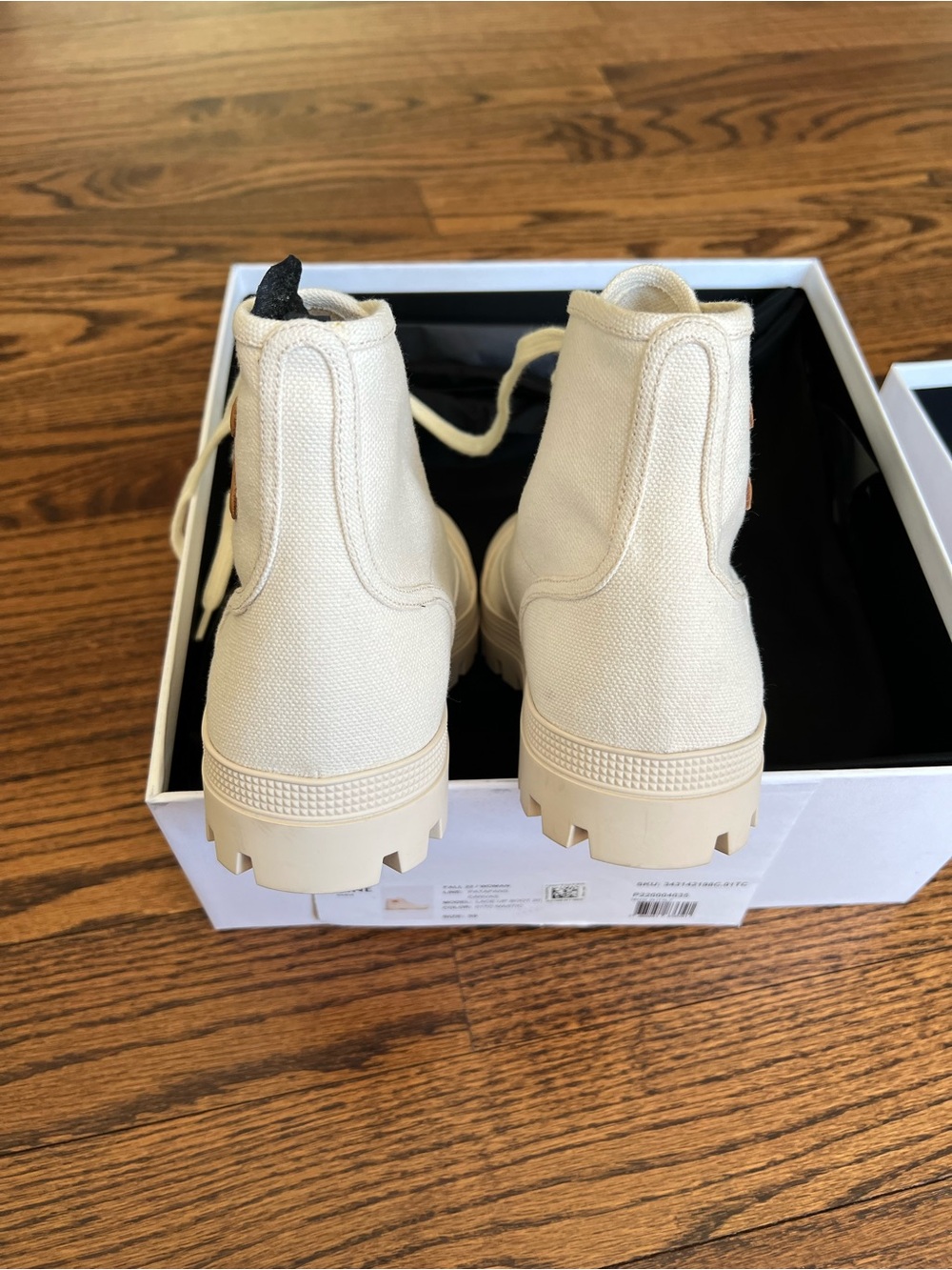 Celine Cream Canvas Lace-Up Boot with Tan Triomphe logo - Picture 5 of 11